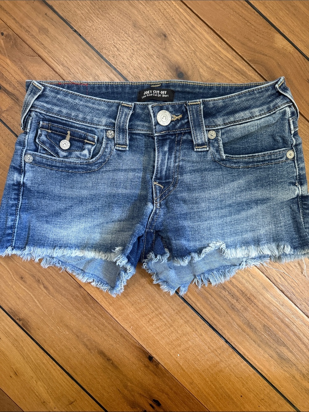 Women's True Religion Joey Cut-Off Denim Shorts - Distressed Blue Sz 25